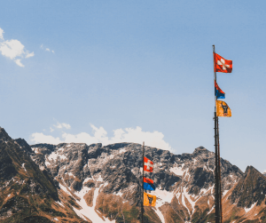 Switzerland flag in Mountains